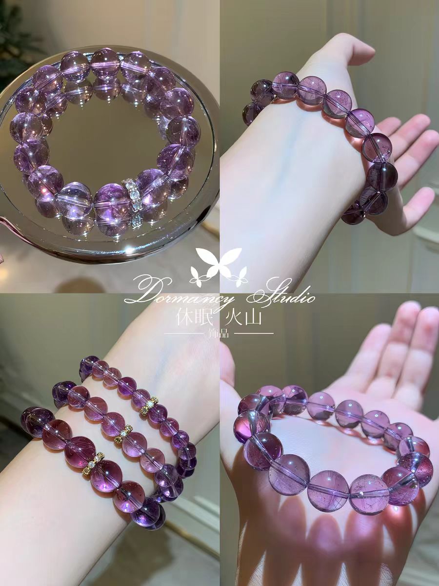 天然 巴西冰透紫水手串 时尚能量饰品 女士百搭